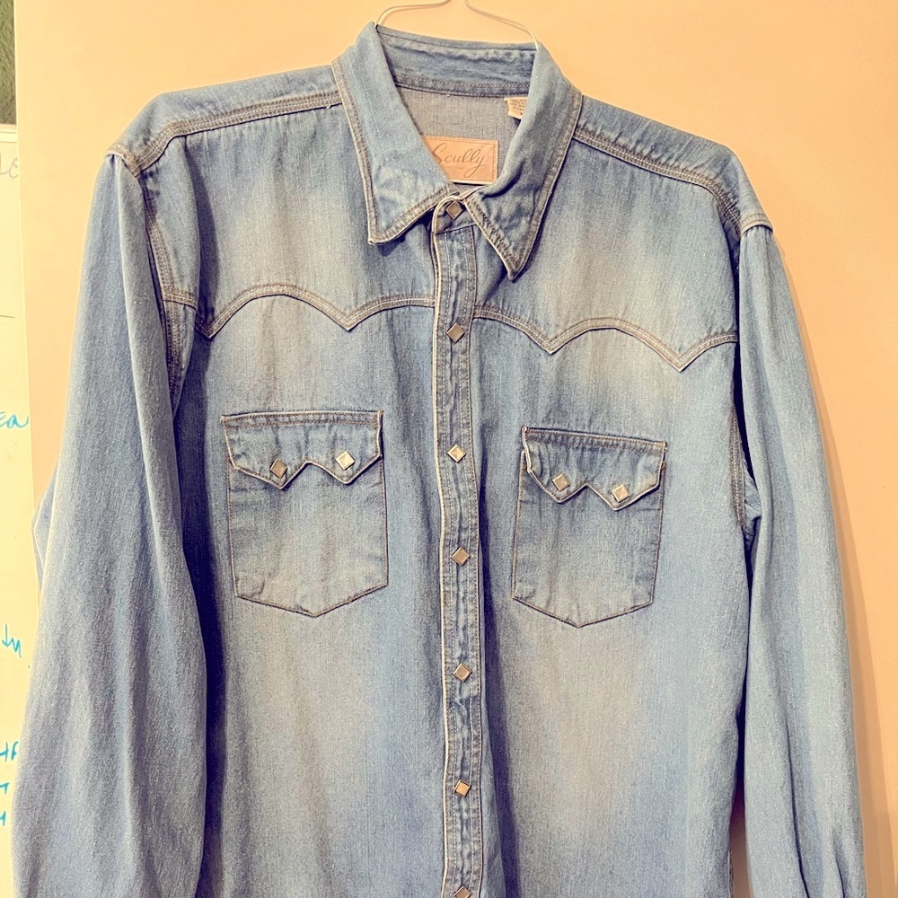 Men’s Scully 100% cotton denim diamond snap shirt XL